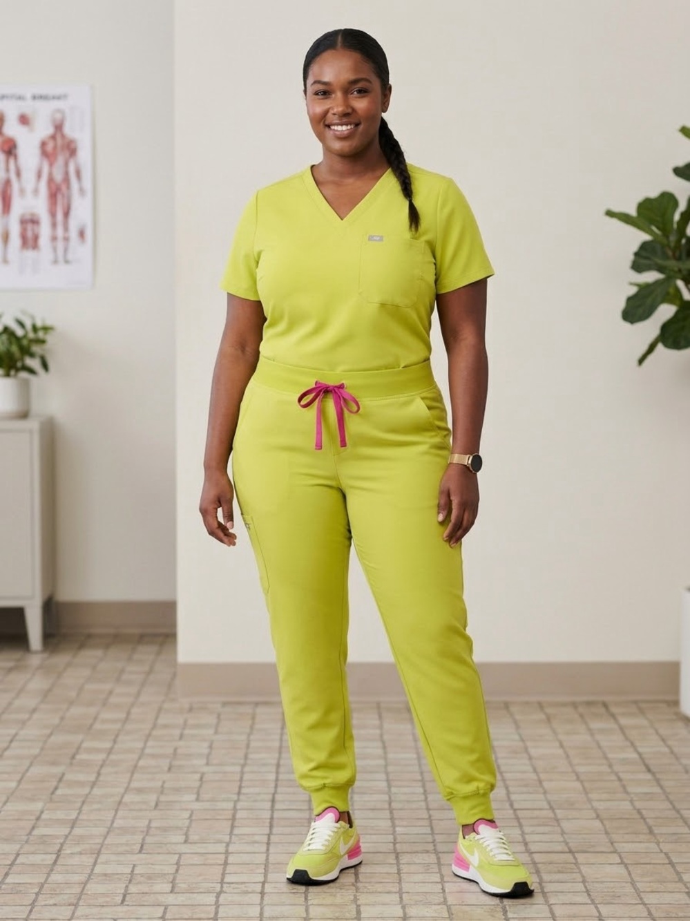 FIGS Zamora Cargo Jogger/Top Scrub Set, Limeade, size XXL